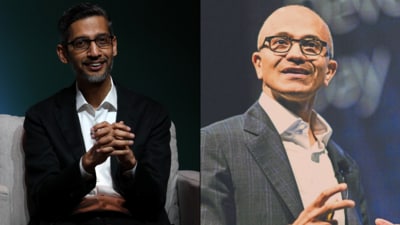 Sundar Pichai (L) and Satya Nadella (R) are both India-born executives leading two of the world's largest tech companies. Sundar Pichai (L) and Satya Nadella (R) are both India-born executives leading two of the world's largest tech companies.