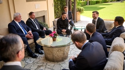 Ukrainian Presidential press-service on May 18, 2025 shows the President Volodymyr Zelensky (C-L),Vice President of the United States JD Vance (C) and U.S. Secretary of State Marco Rubio (C-R) talking during their meeting in Rome. (AFP) Ukrainian Presidential press-service on May 18, 2025 shows the President Volodymyr Zelensky (C-L),Vice President of the United States JD Vance (C) and U.S. Secretary of State Marco Rubio (C-R) talking during their meeting in Rome. (AFP)