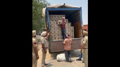 The truck was intercepted at an inter-state checkpoint to curb drug and liquor smuggling. (HT Photo)