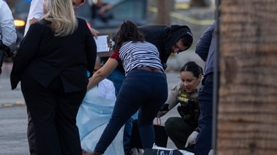 PALM SPRINGS, CALIFORNIA: Investigators look at possible evidence near the American Reproductive Centers fertility clinic following a bomb blast on May 17, 2025 in Palm Springs, California. David McNew/Getty Images/AFP (Photo by DAVID MCNEW / GETTY IMAGES NORTH AMERICA / Getty Images via AFP) (Getty Images via AFP) PALM SPRINGS, CALIFORNIA: Investigators look at possible evidence near the American Reproductive Centers fertility clinic following a bomb blast on May 17, 2025 in Palm Springs, California. David McNew/Getty Images/AFP (Photo by DAVID MCNEW / GETTY IMAGES NORTH AMERICA / Getty Images via AFP) (Getty Images via AFP)
