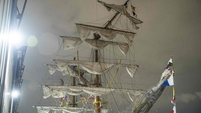A disabled Mexican Navy tall ship floats off Pier 35 on the Manhattan side of the East River on May 17, 2025 in New York City. (Getty Images via AFP) A disabled Mexican Navy tall ship floats off Pier 35 on the Manhattan side of the East River on May 17, 2025 in New York City. (Getty Images via AFP)