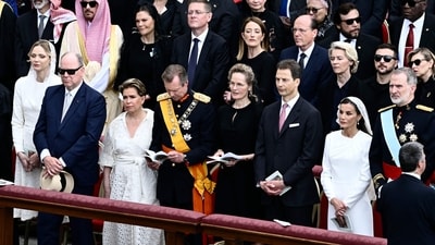 Princess Charlene, Queen Letizia, and Queen Mathilde met Pope Leo XIV in St. Peter's Square after his inauguration mass. (Photo by Filippo MONTEFORTE / AFP) (AFP) Princess Charlene, Queen Letizia, and Queen Mathilde met Pope Leo XIV in St. Peter's Square after his inauguration mass. (Photo by Filippo MONTEFORTE / AFP) (AFP)