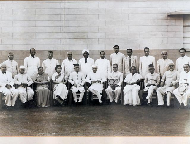 An archive photo showing Prime Minister Jawaharlal Nehru with members of the executive council at the inauguration of Sapru House in 1955. (Arvind Yadav/HT Photo) An archive photo showing Prime Minister Jawaharlal Nehru with members of the executive council at the inauguration of Sapru House in 1955. (Arvind Yadav/HT Photo)