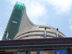 A screen displaying the Sensex is pictured at the Bombay Stock Exchange (BSE) building in Mumbai