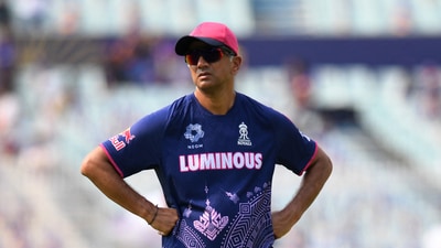 Rahul Dravid watches on in an RR training session in IPL 2025. (REUTERS)