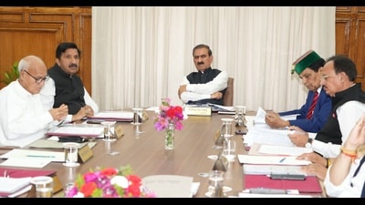 Himachal chief minister Sukhvinder Singh Sukhu and other ministers during a cabinet meeting in Shimla on Monday. (HT Photo) Himachal chief minister Sukhvinder Singh Sukhu and other ministers during a cabinet meeting in Shimla on Monday. (HT Photo)