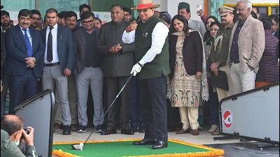 LG VK Saxena inaugurates the golf course with a tee off in December 2024. (HT Archive) LG VK Saxena inaugurates the golf course with a tee off in December 2024. (HT Archive)