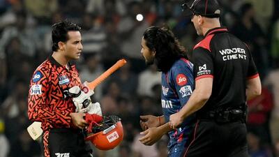 Sunrisers Hyderabad batter Abhishek Sharma, who top-scored in the six-wicket win over Lucknow Super Giants, arguing with LSG spinner Digvesh Rathi during the game at Lucknow’s Ekana Cricket Stadium on Monday. (Deepak Gupta/HT Photo) Sunrisers Hyderabad batter Abhishek Sharma, who top-scored in the six-wicket win over Lucknow Super Giants, arguing with LSG spinner Digvesh Rathi during the game at Lucknow’s Ekana Cricket Stadium on Monday. (Deepak Gupta/HT Photo)