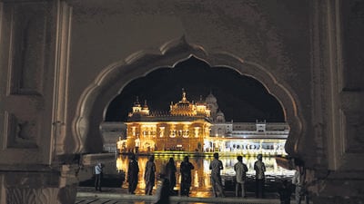 The Golden Temple during a blackout in Amristsar on May 8. (PTI) The Golden Temple during a blackout in Amristsar on May 8. (PTI)