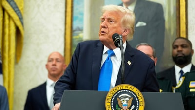 President Donald Trump spoke about Biden's cancer diagnosis on Monday (AP)