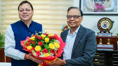 Uttarakhand chief minister Pushkar Singh Dhami welcomes 16th Finance Commission chairman Arvind Panagariya before a meeting at Secretariat, in Dehradun on Monday. (Pushkar Singh Dhami - X) Uttarakhand chief minister Pushkar Singh Dhami welcomes 16th Finance Commission chairman Arvind Panagariya before a meeting at Secretariat, in Dehradun on Monday. (Pushkar Singh Dhami - X)