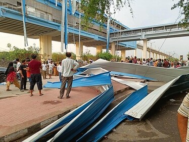 The intensity of the storm also took a toll on infrastructure. The roof of Delhi's New Ashok Nagar RRTS station was reportedly damaged. (Photo: PTI) The intensity of the storm also took a toll on infrastructure. The roof of Delhi's New Ashok Nagar RRTS station was reportedly damaged. (Photo: PTI)