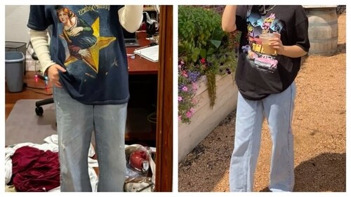 Graphic tees look good with sling bags. (Pinterest) Graphic tees look good with sling bags. (Pinterest)