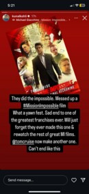 Kunal Kohli's review of Tom Cruise's Mission Impossible 8. Kunal Kohli's review of Tom Cruise's Mission Impossible 8.