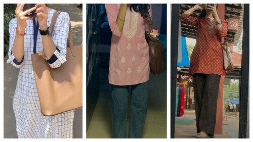 Short kurtis and jeans are in sync with the tote's style. (Pinterest) Short kurtis and jeans are in sync with the tote's style. (Pinterest)