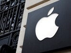 View of an Apple logo at an Apple store in Paris, France
