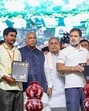 Lok Sabha LoP and Congress MP Rahul Gandhi presents home ownership rights to SC-ST-OBC families during the Samarpane Sankalpa Rally at Hosapete, in Vijayanagara on Tuesday. Party President Mallikarjun Kharge, Karnataka Chief Minister Siddaramaiah, State Deputy Chief Minister DK Shivakumar and others also present. Lok Sabha LoP and Congress MP Rahul Gandhi presents home ownership rights to SC-ST-OBC families during the Samarpane Sankalpa Rally at Hosapete, in Vijayanagara on Tuesday. Party President Mallikarjun Kharge, Karnataka Chief Minister Siddaramaiah, State Deputy Chief Minister DK Shivakumar and others also present.