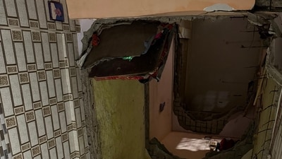 A slab from the second floor of the Saptashrungi building in Mangal ragho Nagar, Kalyan East, collapsed. (Pramod Tambe) A slab from the second floor of the Saptashrungi building in Mangal ragho Nagar, Kalyan East, collapsed. (Pramod Tambe)