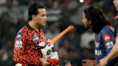 Argument between Digvesh rathi and Abhisekh Sharma as Digvesh took a wicket of Abhishek during the IPL match between LSG vs SRH Argument between Digvesh rathi and Abhisekh Sharma as Digvesh took a wicket of Abhishek during the IPL match between LSG vs SRH