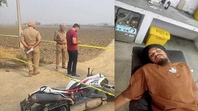 A Ludhiana Rural police team at the encounter site, where accused Roshan Singh (right) opened fire on the patrol team after skidding from his high-end motorcycle in Jagraon sub division on Tuesday morning.