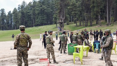 Security personnel inspect the site following the Pahalgam terrorist attack that took place on Apr 22, leaving several people dead and many injured, at Baisaran in Pahalgam. (ANI) Security personnel inspect the site following the Pahalgam terrorist attack that took place on Apr 22, leaving several people dead and many injured, at Baisaran in Pahalgam. (ANI)