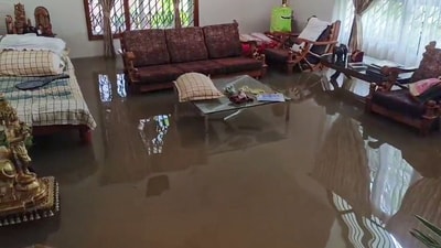 A view of the interior of a house after it gets waterlogged following torrential rains, in Bengaluru on Monday. (ANI - X) A view of the interior of a house after it gets waterlogged following torrential rains, in Bengaluru on Monday. (ANI - X)