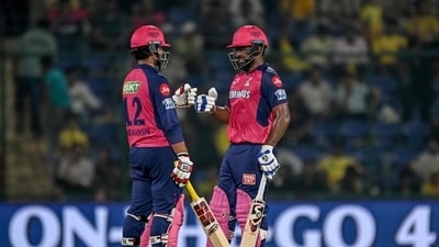 Rajasthan Royals' Vaibhav Suryavanshi (L) and captain Sanju Samson shared a 98-run stand for the second wicket which blew away Chennai Super Kings in Delhi. (AFP) Rajasthan Royals' Vaibhav Suryavanshi (L) and captain Sanju Samson shared a 98-run stand for the second wicket which blew away Chennai Super Kings in Delhi. (AFP)