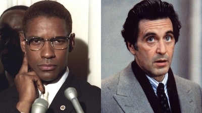 Denzel Washington and Al Pacino in stills from Malcolm X and Scent of a Woman. Denzel Washington and Al Pacino in stills from Malcolm X and Scent of a Woman.