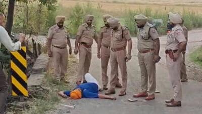 Paramjit Singh, a gangster linked to the Dilpreet Baba gang, was injured in the leg after the police encounter near Kalra village in Adampur on Tuesday. (HT Photo)