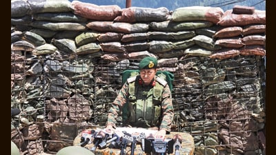 Poonch Brigade Commander Brigadier Mudit Mahajan addressing the media on Tuesday. (HT Photo)