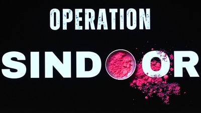 A digital screen displays 'OPERATION SINDOOR' during a press briefing by India's Foreign Secretary Vikram Misri, in New Delhi on May 7, 2025. (AFP)