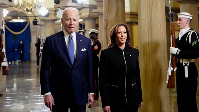Former Vice President Kamala Harris' campaign reportedly cut ties with ex US President Joe Biden. (via REUTERS)