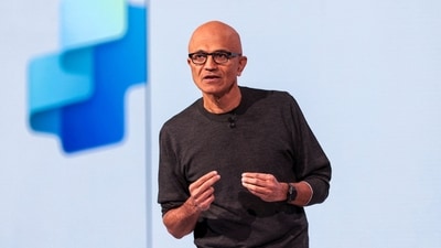 Microsoft employee interrupts Satya Nadella’s speech at Seattle conference (Photo by Jason Redmond / AFP) (AFP)