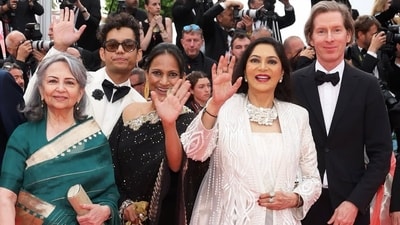 Simi Garewal, Sharmila Tagore, and Wes Anderson attended screening of Aranyer Din Ratri at Cannes Film Festival. (X/@Sourav_3294)