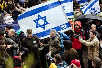 Leader of the Democrats party, Yair Golan, takes part in a protest against the Israeli government and Prime Minister Benjamin Netanyahu, demanding the release of all hostages from Gaza, near the Prime Minister's residence in Jerusalem, March 20, 2025. (REUTERS)