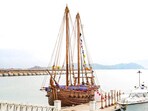 INSV Kaundinya, a recreation of a 5th-century stitched ship inspired by Ajanta murals, during its induction ceremony at the Karwar Naval Base, Karnataka. INSV Kaundinya, a recreation of a 5th-century stitched ship inspired by Ajanta murals, during its induction ceremony at the Karwar Naval Base, Karnataka.