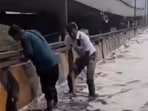 Bengaluru traffic cops manually declogging a flooded flyover to ease movement. Bengaluru traffic cops manually declogging a flooded flyover to ease movement.