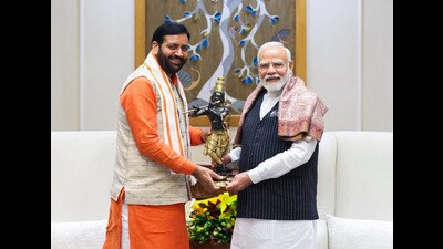 **Haryana chief minister Nayab Singh Saini with Prime Minister Narendra Modi in New Delhi, on Wednesday. (HT Photo)