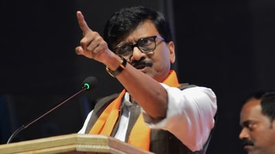 Sanjay Raut referring to a delegation led by Kalyan MP Shrikant Shinde of Shiv Sena, headed by Maharashtra Deputy Chief Minister Eknath Shinde, that left for the UAE earlier in the day and is also expected to visit a few African nations. (Praful Gangurde /HT Photo)