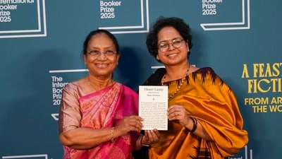 Banu Mushtaq, author of 'Heart Lamp' left, and Deepa Bhasthi pose for photographers upon arrival for the International Booker Prize, in London. (AP) Banu Mushtaq, author of 'Heart Lamp' left, and Deepa Bhasthi pose for photographers upon arrival for the International Booker Prize, in London. (AP)