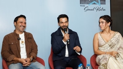 Director Karan Sharma and actors Rajkummar Rao and Wamiqa Gabbi at the SITC session. Director Karan Sharma and actors Rajkummar Rao and Wamiqa Gabbi at the SITC session.