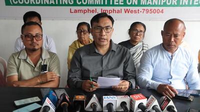 COCOMI convenor Khuraijam Athouba addresses the media at the group’s office in Imphal on Wednesday.
