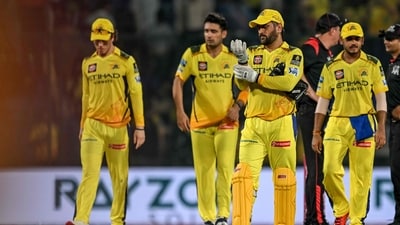 Chennai Super Kings' captain MS Dhoni (C) along with his teammates walks back at the end of the IPL 2025 match against Rajasthan Royals in Delhi (AFP) Chennai Super Kings' captain MS Dhoni (C) along with his teammates walks back at the end of the IPL 2025 match against Rajasthan Royals in Delhi (AFP)