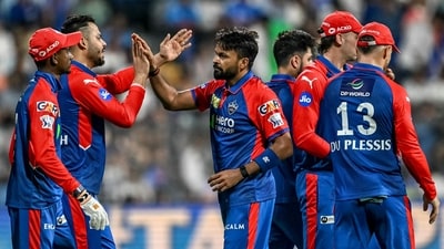 For DC, Mukesh Kumar (2/48) claimed two wickets, while Dushmantha Chameera (1/54), Mustafizur Rahman (1/30) and Kuldeep Yadav (1/22) accounted for one wicket each. (AFP) For DC, Mukesh Kumar (2/48) claimed two wickets, while Dushmantha Chameera (1/54), Mustafizur Rahman (1/30) and Kuldeep Yadav (1/22) accounted for one wicket each. (AFP)