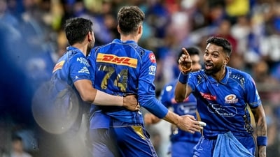 Mumbai Indians registered a place in the playoffs with a massive 59-run win over Delhi Capitals in the high-stakes contest at Wankhede Stadium. (AFP) Mumbai Indians registered a place in the playoffs with a massive 59-run win over Delhi Capitals in the high-stakes contest at Wankhede Stadium. (AFP)