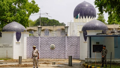 Security personnel keep vigil outside the Pakistan High Commission following 'Operation Sindoor', in New Delhi. (PTI File) Security personnel keep vigil outside the Pakistan High Commission following 'Operation Sindoor', in New Delhi. (PTI File)