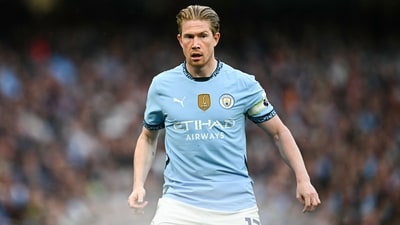 Manchester City's Belgian midfielder #17 Kevin De Bruyne reacts during the English Premier League football match between Manchester City and Bournemouth at the Etihad Stadium in Manchester, north west England, on May 20, 2025. (Photo by Paul ELLIS / AFP) / RESTRICTED TO EDITORIAL USE. (AFP) Manchester City's Belgian midfielder #17 Kevin De Bruyne reacts during the English Premier League football match between Manchester City and Bournemouth at the Etihad Stadium in Manchester, north west England, on May 20, 2025. (Photo by Paul ELLIS / AFP) / RESTRICTED TO EDITORIAL USE. (AFP)