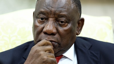 South African President Cyril Ramaphosa seems surprised as Trump confronts him with video over discredited claims of a white genocide in South Africa (REUTERS)