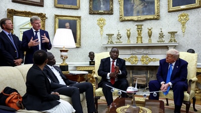 As the video continue, Trump said: “It’s a terrible sight, never seen anything like it”, Ramaphosa asked: “Have they told you where that is Mr President?” Trump replied no. (REUTERS)