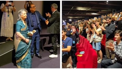 Sharmila Tagore was all smiles as the audience gave Aranyer Din Ratri a rapturous standing ovation after the gala premiere at Cannes Film Festival.